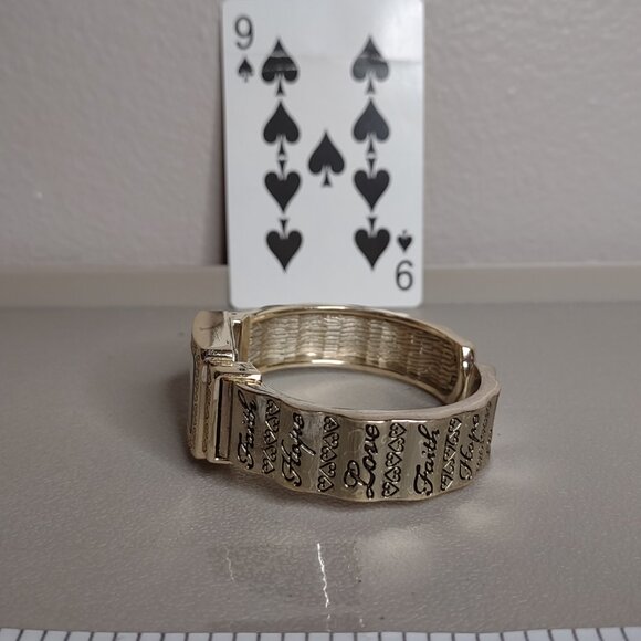 Untested 6 Inch Gold Tone Inspirational Cuff Watch - Picture 3 of 8